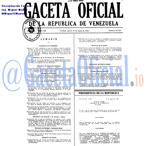 Gaceta Oficial 35220 del 27 Mayo 1993