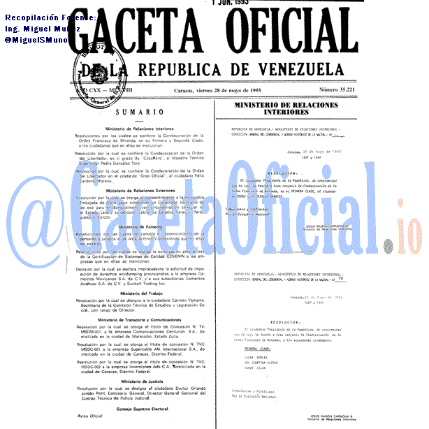 Gaceta Oficial 35221 del 28 Mayo 1993