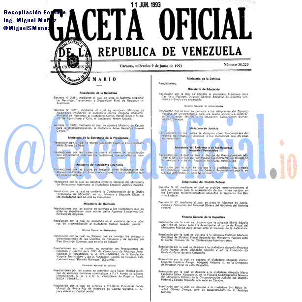 Gaceta Oficial 35229 del 9 Junio 1993