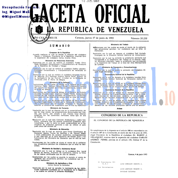 Gaceta Oficial 35235 del 17 Junio 1993