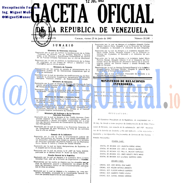 Gaceta Oficial 35240 del 25 Junio 1993