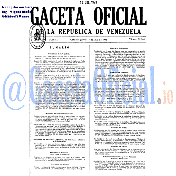 Gaceta Oficial 35244 del 1 Julio 1993