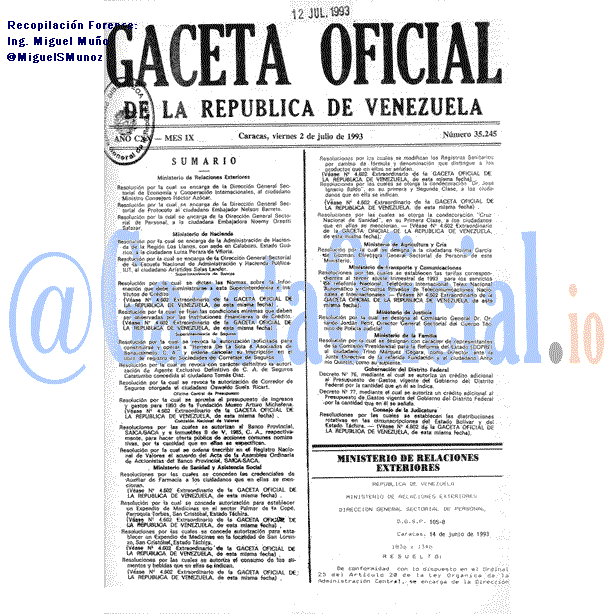 Gaceta Oficial 35245 del 2 Julio 1993