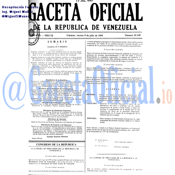 Gaceta Oficial 35249 del 9 Julio 1993