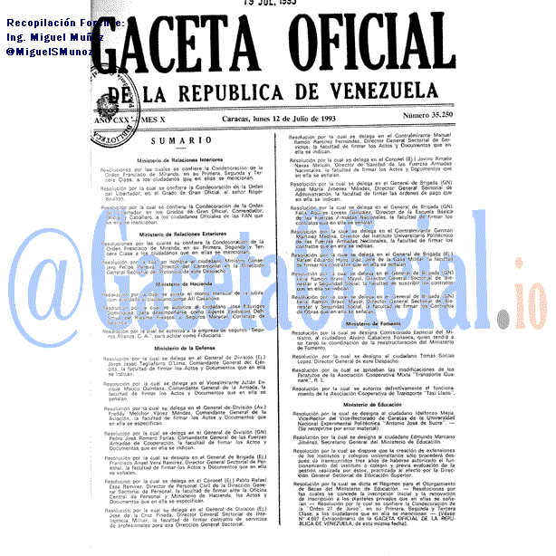 Gaceta Oficial 35250 del 12 Julio 1993