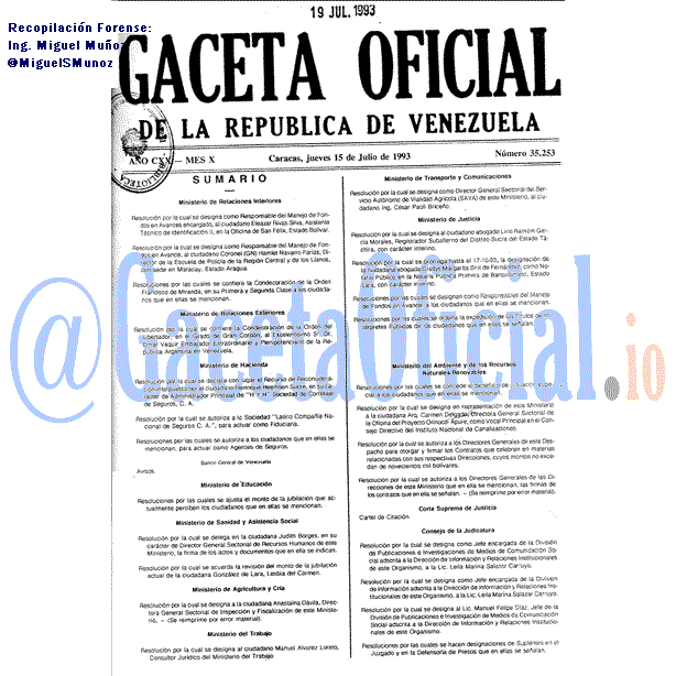 Gaceta Oficial 35253 del 15 Julio 1993