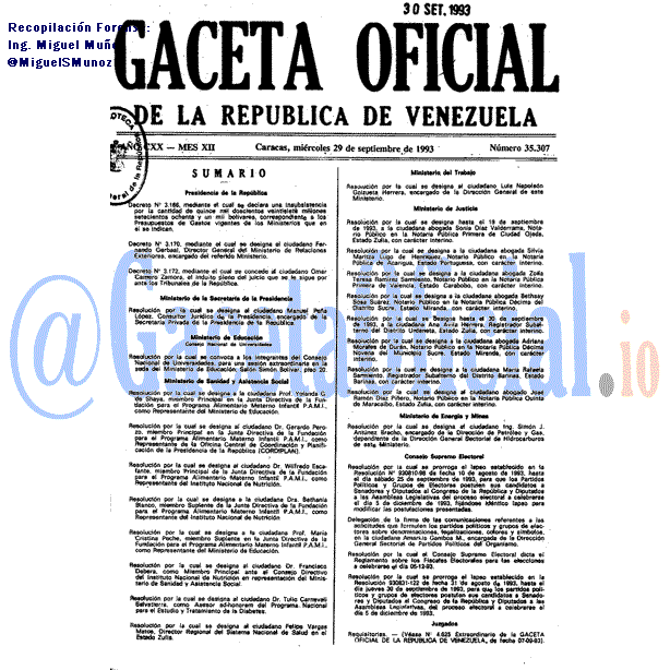 Gaceta Oficial 35307 del 29 Septiembre 1993