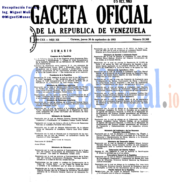 Gaceta Oficial 35308 del 30 Septiembre 1993