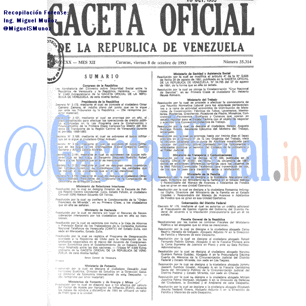Gaceta Oficial 35314 del 8 Octubre 1993
