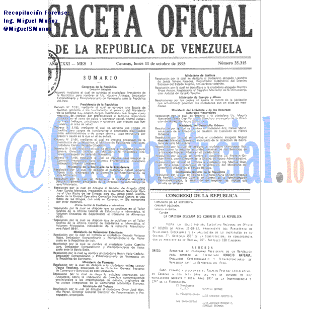 Gaceta Oficial 35315 del 11 Octubre 1993