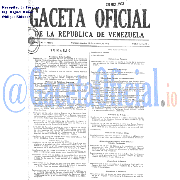 Gaceta Oficial 35320 del 19 Octubre 1993