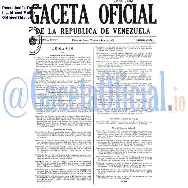 Gaceta Oficial 35324 del 25 Octubre 1993