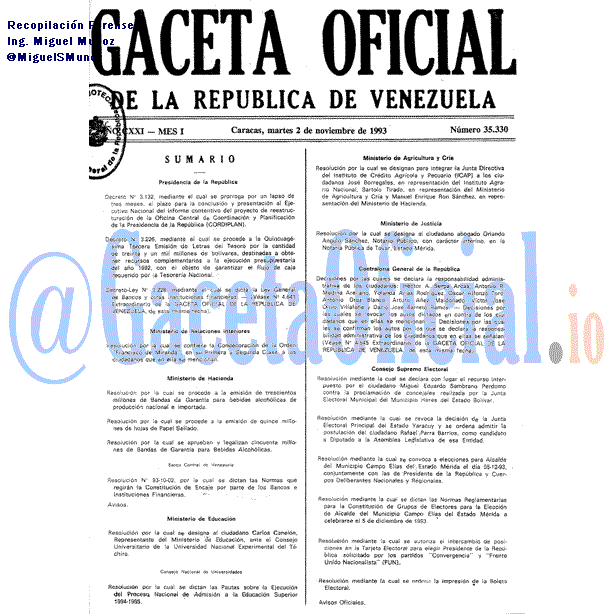 Gaceta Oficial 35330 del 2 Noviembre 1993