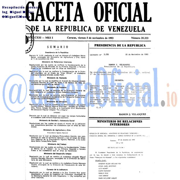 Gaceta Oficial 35333 del 5 Noviembre 1993
