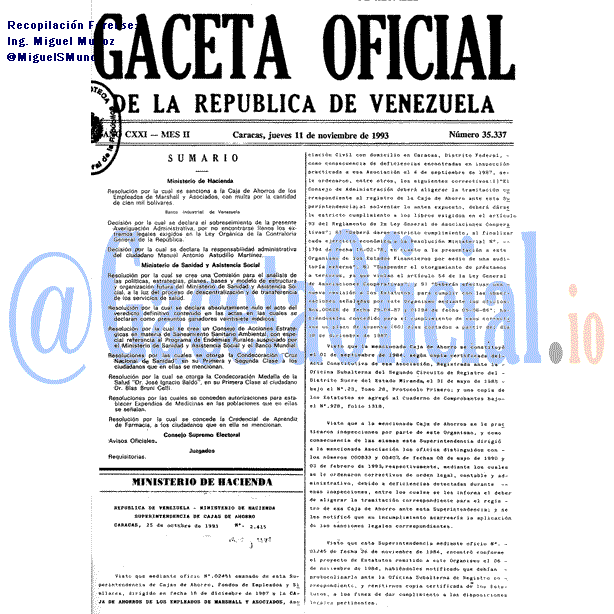 Gaceta Oficial 35337 del 11 Noviembre 1993