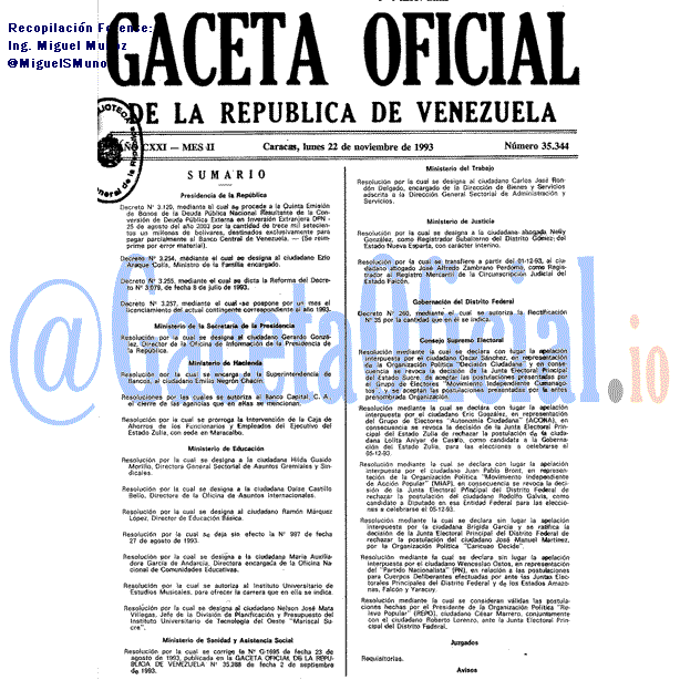 Gaceta Oficial 35344 del 22 Noviembre 1993