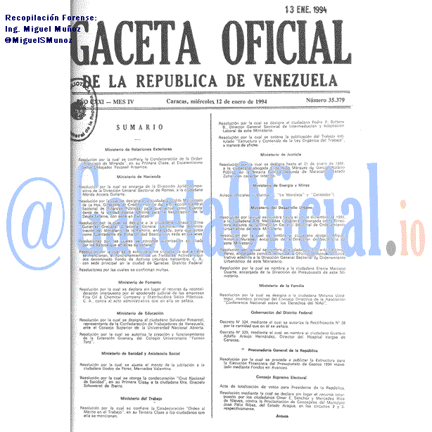 Gaceta Oficial 35379 del 12 Enero 1994