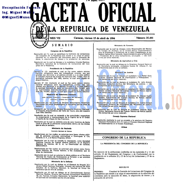 Gaceta Oficial 35441 del 15 Abril 1994