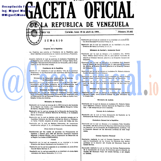 Gaceta Oficial 35442 del 18 Abril 1994