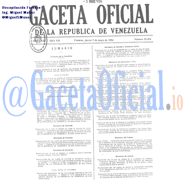 Gaceta Oficial 35454 del 5 Mayo 1994