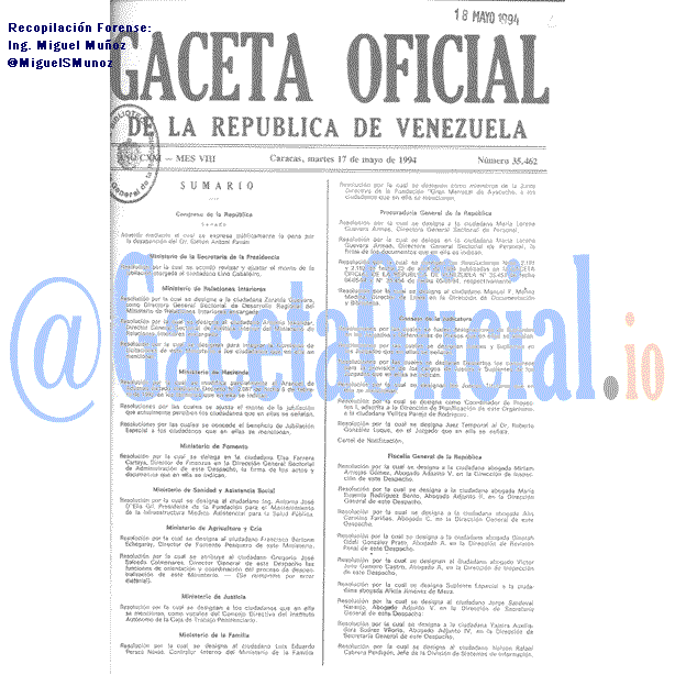 Gaceta Oficial 35462 del 17 Mayo 1994