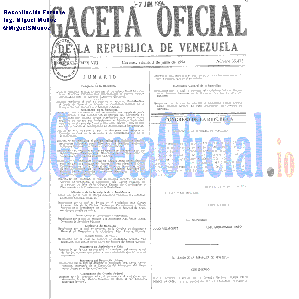 Gaceta Oficial 35475 del 3 Junio 1994