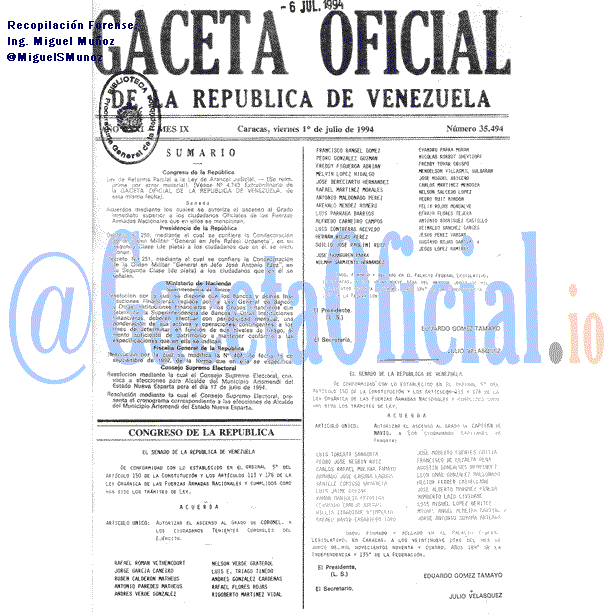 Gaceta Oficial 35494 del 1 Julio 1994