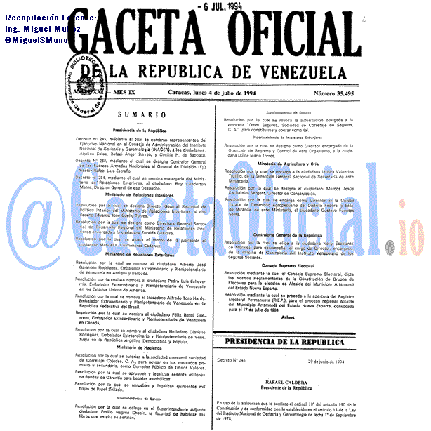 Gaceta Oficial 35495 del 4 Julio 1994