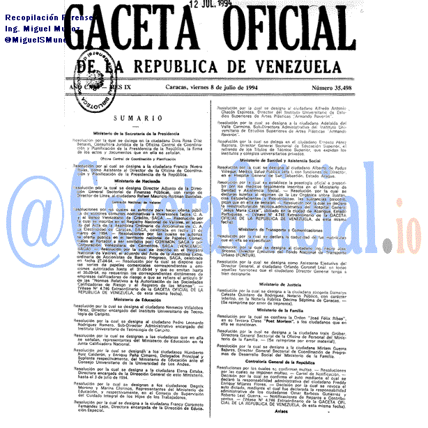 Gaceta Oficial 35498 del 8 Julio 1994