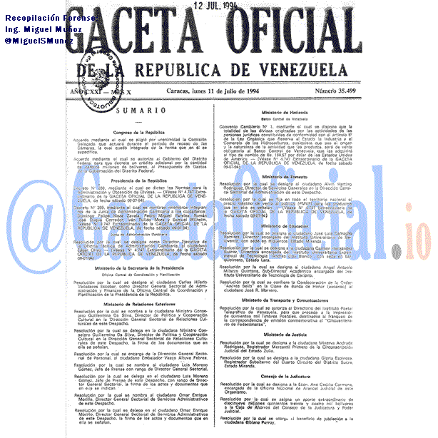 Gaceta Oficial 35499 del 11 Julio 1994