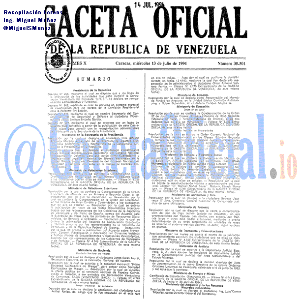 Gaceta Oficial 35501 del 13 Julio 1994