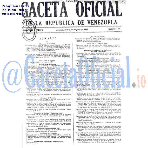 Gaceta Oficial 35502 del 14 Julio 1994