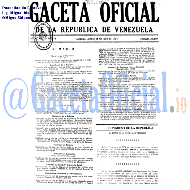 Gaceta Oficial 35503 del 15 Julio 1994