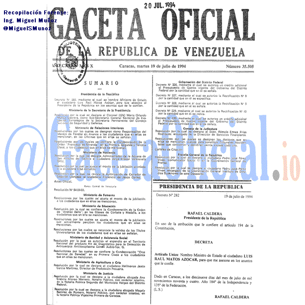 Gaceta Oficial 35505 del 19 Julio 1994
