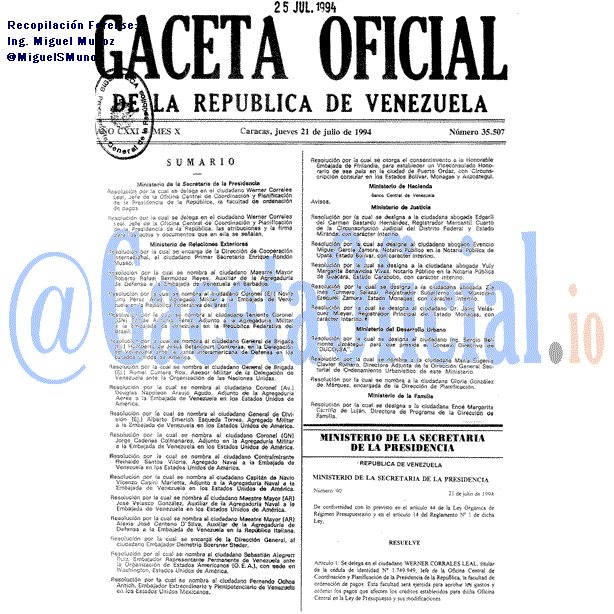 Gaceta Oficial 35507 del 21 Julio 1994