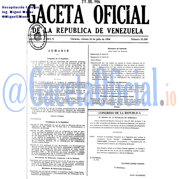 Gaceta Oficial 35508 del 22 Julio 1994