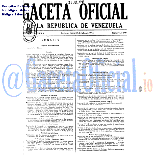 Gaceta Oficial 35509 del 25 Julio 1994