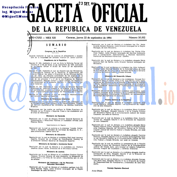 Gaceta Oficial 35552 del 22 Septiembre 1994