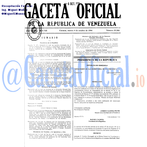 Gaceta Oficial 35560 del 4 Octubre 1994