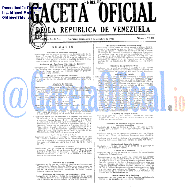 Gaceta Oficial 35561 del 5 Octubre 1994