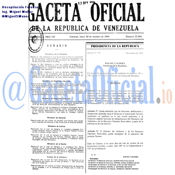 Gaceta Oficial 35564 del 10 Octubre 1994