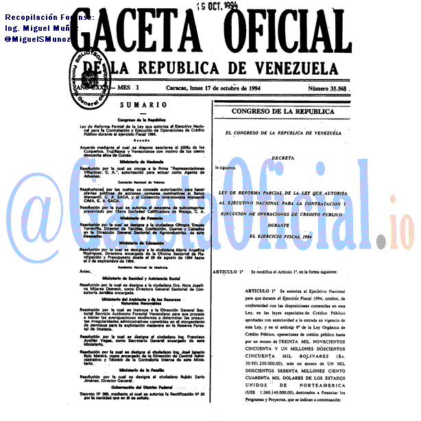 Gaceta Oficial 35568 del 17 Octubre 1994