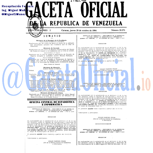 Gaceta Oficial 35571 del 20 Octubre 1994