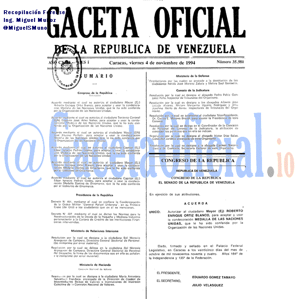 Gaceta Oficial 35581 del 4 Noviembre 1994