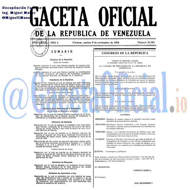 Gaceta Oficial 35583 del 8 Noviembre 1994
