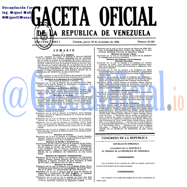 Gaceta Oficial 35585 del 10 Noviembre 1994
