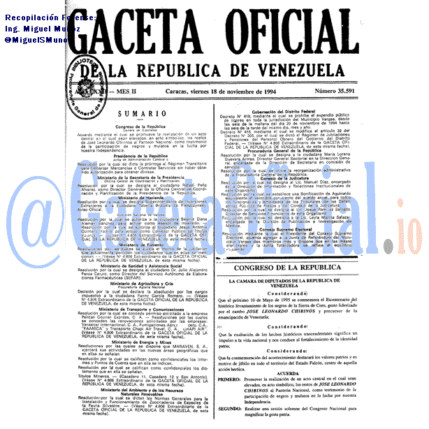 Gaceta Oficial 35591 del 18 Noviembre 1994