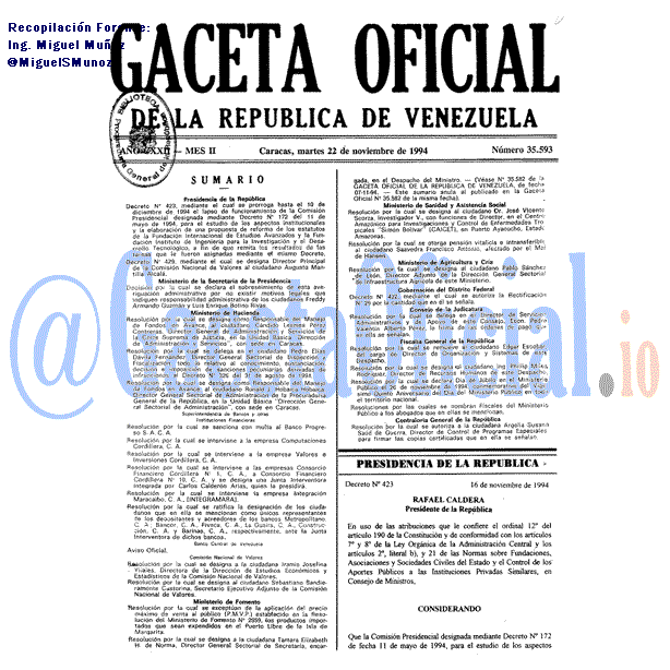 Gaceta Oficial 35593 del 22 Noviembre 1994
