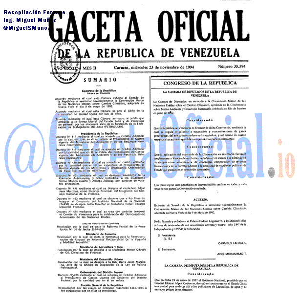 Gaceta Oficial 35594 del 23 Noviembre 1994