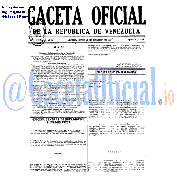 Gaceta Oficial 35596 del 25 Noviembre 1994